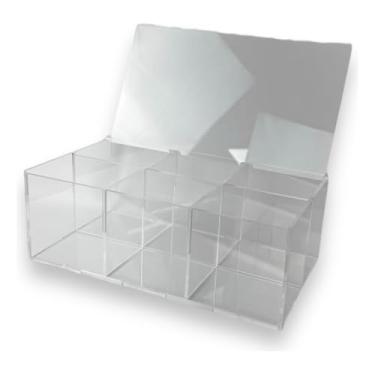 Imagem de Caixa Porta Chá DivisóRias 6 Nichos Tampa AcríLico Cristal