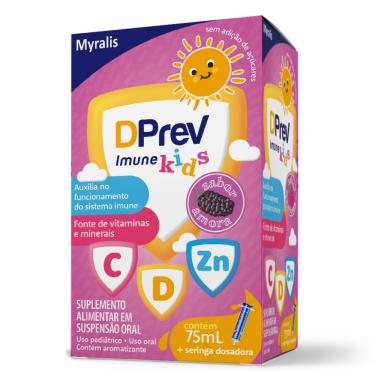 Imagem de Suplemento Alimentar Myralis Dprev Imune Kids Sabor Amora Uso Oral 75ml + Seringa Dosadora
