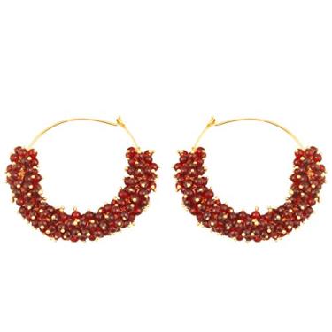 Imagem de Brincos de bali com design elegante e tradicional fio fino de bollywood indiano Touchstone com um monte de pérolas sintéticas para mulheres em tom dourado Vermelho