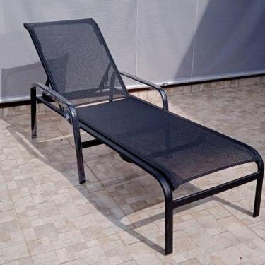 Imagem de Cadeira Espreguiçadeira De Piscina Sling Em Tela E Aluminio Preto Pret