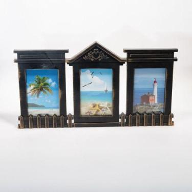 Imagem de Porta Retrato Quadro De Parede Mural Triplo Preto 23x45cm - OUTRAS MAR