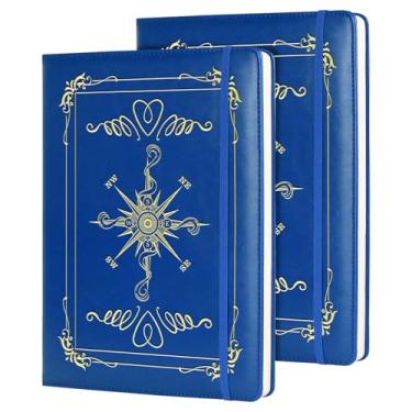 Imagem de Bússola de presente, 2 peças, caderno de couro sintético para homens, caderno de viagem A5, diários forrados com bússola para escritórios diários (2 peças bússola-azul escuro)
