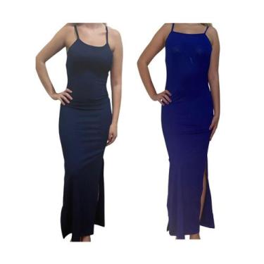 Imagem de Kit c/2 Vestidos Longo Canelado com Fenda - Empório J, Marinho, Royal,