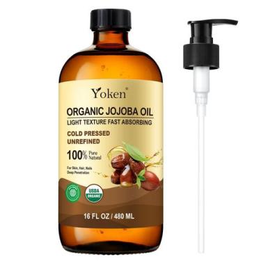 Imagem de Frasco de vidro orgânico de 473 ml de óleo de jojoba Yoken 100% puro
