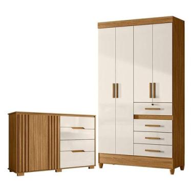 Imagem de Guarda Roupa Solteiro Sobral e Cômoda Texas Freijó Off White  Moval