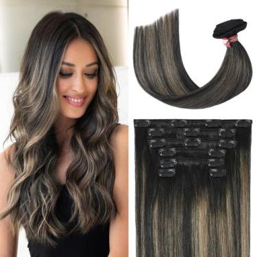 Imagem de Extensões de cabelo UGOTRAYS Real Human Hair Preto Castanho 30cm 70g