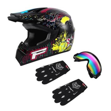 Imagem de H-YEEU Capacete de motocross Dirt Bike para motocicleta, off-road, com luvas, unissex, adulto, aprovado pelo DOT/FMVSS 218 (preto, pequeno)