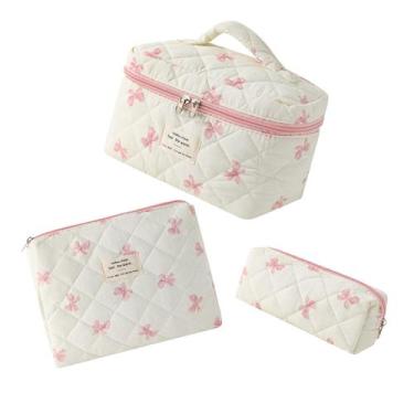 Imagem de Bolsa de maquiagem, uekeboag, acolchoada, floral, algodão, viagem, 3 p