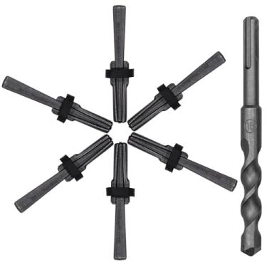 Imagem de 6 Peças Divisor de Pedra e 1 Peça de Broca Martelo Rotativo Cunha e Calços de Penas de Concreto Mármore Pedra de Granito Ferramentas de Mão Divisão (16 mm))