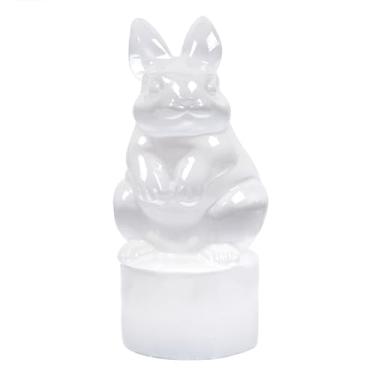 Imagem de Justinstones Estatueta de cristal de cura esculpida em coelho selenita branca para decoração de escritório em casa