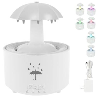 Imagem de Umidificadores de gota de chuva para quarto, umidificador de guarda-chuva de chuva e difusor de aroma com sons de chuva, efeito de gotejamento de água, difusor de óleo essencial com luzes LED de 7