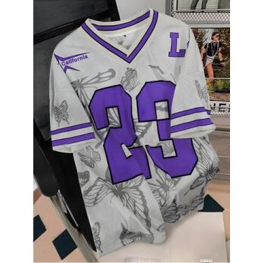 Imagem de Camiseta Feminina De Verão Com Estampa De Borboleta, Decote Em V, Mang