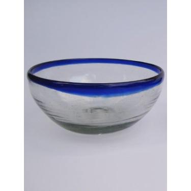 Imagem de MexHandcraft Tigelas grandes de lanche com borda azul cobalto (conjunto de 3), vidro reciclado, sem chumbo, sem toxinas