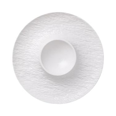 Imagem de IEUDNS Prato de cerâmica com divisórias para lanches, prato para bolinhos de massa com pires para, para servir frango frito, charcutaria, Branco