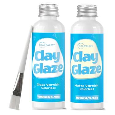 Imagem de CALPALMY 2 kit de esmalte de argila de 100 ml – selante de verniz para cerâmica, artesanato, argila de polímero, tinta acrílica – impermeável, resistente a arranhões e brilho transparente para argila