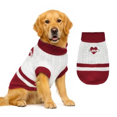 Imagem de Suéter de malha para cães pequenos a grandes, meninos e meninas, suéteres clássicos de Natal para cães de gola rolê, roupas quentes e macias para animais de estimação para o inverno (vermelho amor