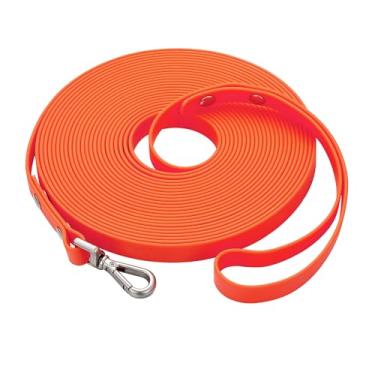 Imagem de Coleira longa impermeável para treinamento de cães de 4,5 m ao ar livre de PVC, ótima para treinamento de cães grandes, médios e pequenos, para praia, quintal, brincadeiras, acampamentos (laranja