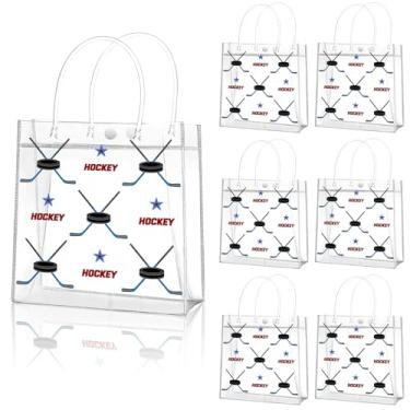 Imagem de Locmeo 24 peças de bolsa transparente de hóquei com alças PVC tema esportivo doces sacos a granel para presentes de equipe esportiva lembrancinhas de festa de aniversário, 20 x 20 x 8 cm