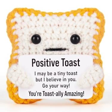 Imagem de Soobeeke “Tiny But Mighty!” Crochet Toast Gift with “Positive Toast” Card – Handmade Keepsake for Friends, Students, Coworkers, Teachers, Family – Encouragement, Birthday, Graduation
