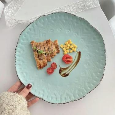 Imagem de Prato de renda em relevo francês INS prato de cerâmica retro ocidental prato de comida prato de vegetais restaurante prato de sobremesa prato principal prato