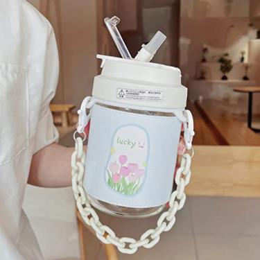 Imagem de Garrafa de vidro tulipa para café, bolha, chá, água, fofo, viagem, portátil, à prova de vazamento, copo de água com tampa de alça para presente