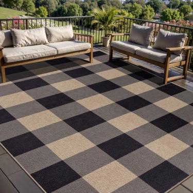 Imagem de Tangsoo Tapete de juta cinza quadriculado fácil 12 x 17 cm grande lavável para mesa de sala de jantar