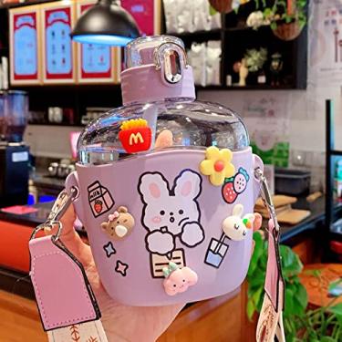 Imagem de Urso Garrafa de água plana de plástico leite suco de chá portátil bonito copo com alça