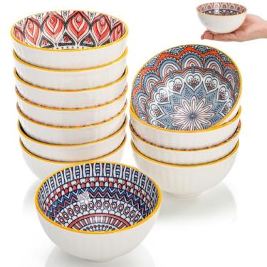 Imagem de Noamus Conjunto de 12 tigelas pequenas de cerâmica, tigela de sobremesa colorida de 293 g, tigelas de sorvete de 11 cm, tigela decorativa boho de porcelana para condimentos de sopa de lanche