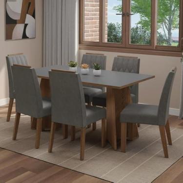 Imagem de Conjunto Sala de Jantar Tampo de Madeira 6 Cadeiras Rustic/cinza/silver Leon Madesa
