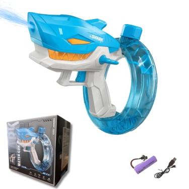 Imagem de Pistola Disparo de Agua Tubarão de Brinquedo Eletrônica, Longo Alcance com LED e Bateria Recarregável, Brinquedo Infantil para Crianças (Azul)