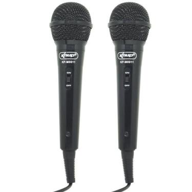 Imagem de Kit 2 Microfones Dinâmico c/ Fio P10 P2 Cabo 2,8 Metros Karaokê e Caix