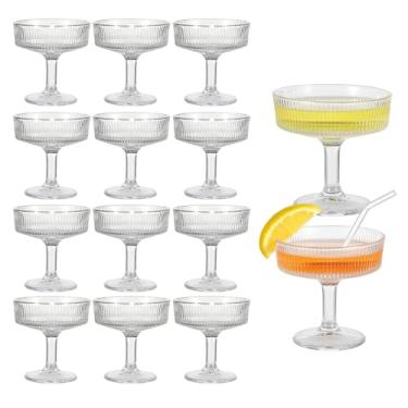 Imagem de Pacote com 12 copos de cupê canelados, conjunto de copos vintage de 200 ml, copos de coquetel de uísque/Margarita transparentes (10,8 cm de altura) para casa, casamento, presentes de Natal - Embalagem