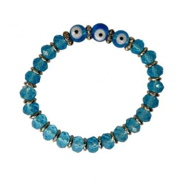 Imagem de Pulseira 3 Olho Grego Azul Clara Cristal E Silicone