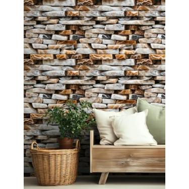 Imagem de ESSMOKO Papel de parede com padrão de parede de pedra esmaltada PVC autoadesivo impermeável estilo pastoral fundo parede móveis renovação adesivo esmaltado 45 * 500 cm
