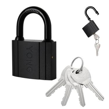 Imagem de Cadeado de ferro de 63 mm com 2 chaves preto manilhas curtas trava resistente para armários de portão de galpão