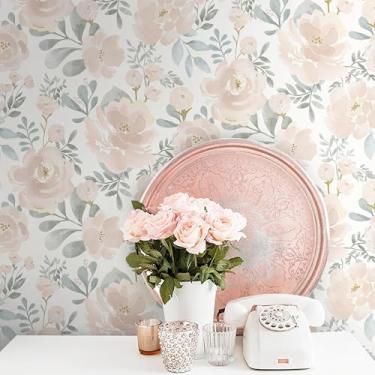 Imagem de Micpolo Descole e cole papel de parede floral rosa papel de parede moderno papel de parede removível autoadesivo para banheiro quarto cozinha decoração de parede 43,9 cm x 1,000 cm