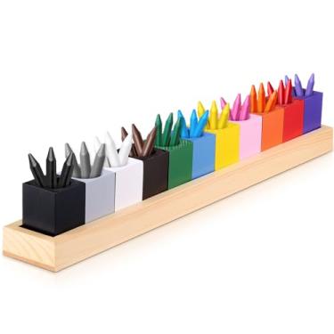 Imagem de Porta-lápis de cor de madeira com 11 copos móveis, suporte de giz de cera colorido para organizadores de giz de cera de sala de aula, estojo de armazenamento de marcador perfeito para organizadores de