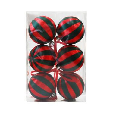 Imagem de CarpNettore 6 Peças de Bolas de Natal de 8 Cm, Enfeites Pendurados com Laços para Decoração de Festa de Casamento em árvore de Natal, Vermelho Verde, Tamanho real