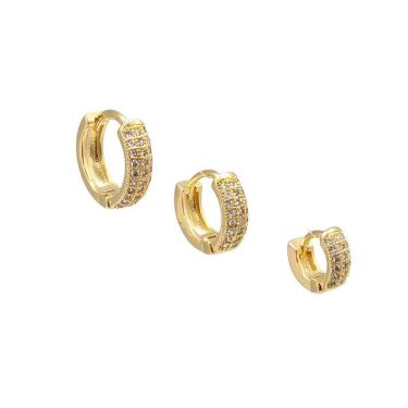 Imagem de Brinco folheado ouro trio argolas 3 zirconias - semijoias em caixa de luxo