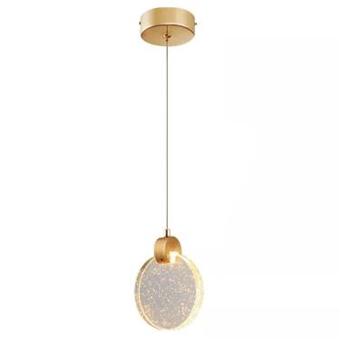 Imagem de Luminaria Lustre Pendente Disco Lua de Cristal com Bolinhas Led Iluminaçao Decoraçao Mo...