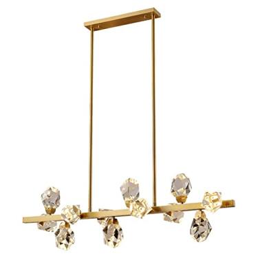 Imagem de Lustre nórdico todo em cobre, lustre criativo de cristal molecular LED, luminária pendente de teto pós-moderna para cozinha, ilha, quarto, sala de estar, restaurante (cor: