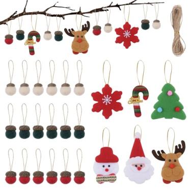 Imagem de HICOHAND Enfeites de bolota de feltro de Natal, 24 peças de bolotas de feltro de lã, enfeites para pendurar no outono, ação de graças, árvore de Natal, vintage, cornija de parede, decoração de casa