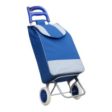 Imagem de Carrinho de Compras para Feira e Supermercado | 2 Rodas Reforçadas, Dobrável e Alta Capacidade de 30kg(Azul)