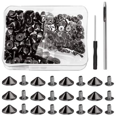 Imagem de Tanstic Kit Sortido De 100 Conjuntos (202 Peças) Pontas E Pinos Cone Preto Para Pistola, Parafuso Bala Metal Punk 10 X 4,7 Mm Com Ferramentas Instalação Artesanato Em Couro
