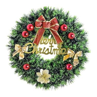 Imagem de IEUDNS Guirlanda de porta de Natal feliz, decoração pendurada em árvore, para áreas internas e externas, com enfeites de bola de flores para lareira de