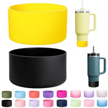 Imagem de LONPARRY - Pacote com 2 botas de silicone para copo Stanley Quencher Adventure de 1180 ml/890 ml, IceFlow de 890 ml/590 ml, acessório protetor de copo, capa antiderrapante preta e limão