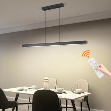 Imagem de Luminária pendente LED linear de 80 cm, luminária pendente para bar de café da manhã regulável de 10% a 100%, 3 cores, 3000K/4500K/6000K, luzes de mesa de bilhar com função de memória para s