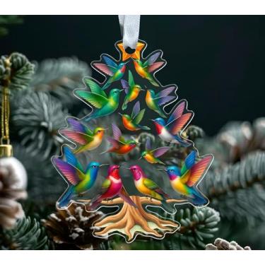 Imagem de Enfeite de Natal de beija-flor - decoração de pássaro de acrílico colorido - enfeite de árvore de férias exclusivo - presente para amantes da natureza - decoração de inverno