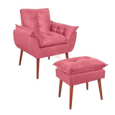 Imagem de Combo Poltrona Opala com Puff para Sala e Quarto - Assento Decorativo Suede Bege - Pés Palito - Kit Conforto Deluxe (Rose)