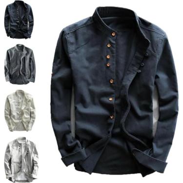 Imagem de Camisa Masculina Katana Japan Style, Camisa Masculina De Algodão Linho Com Gola Trespassada, Camisas Chinesas De Colarinho Para Homens, Blue, 6XL